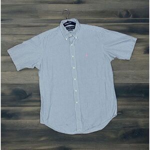 RALPH LAUREN POLO Mens Shirt 15 32/33 Blue White Check‎ Short Sleeve Button Down
